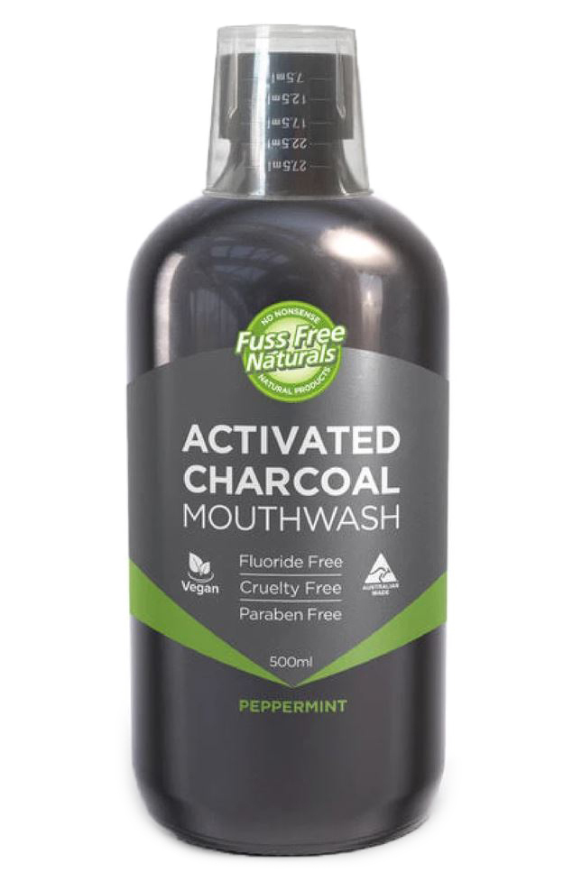 Mouthwash, Activated Charcoal, Peppermint, 500ml, Fuss Free Naturals