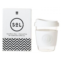 White Wave - SoL Reusable Glass Coffee Cup, 12oz (355ml)