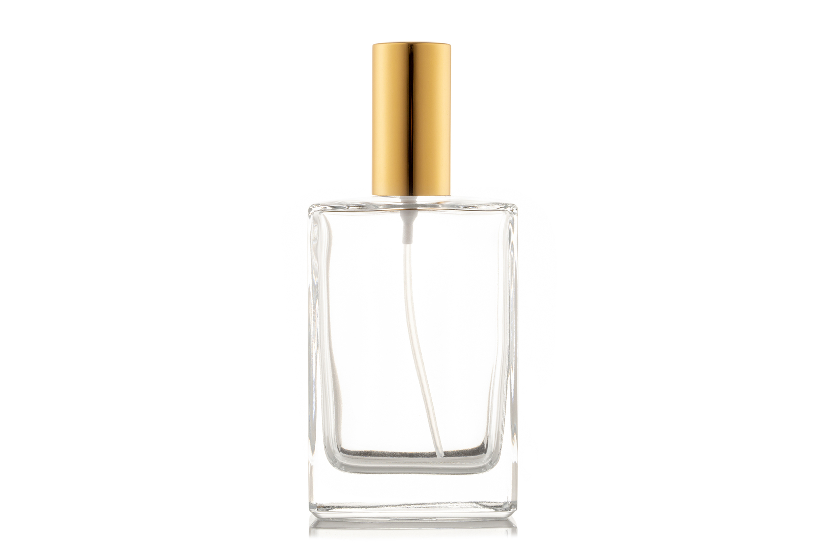 Perfume Bottle, Clear Glass, Gold Aluminium Top