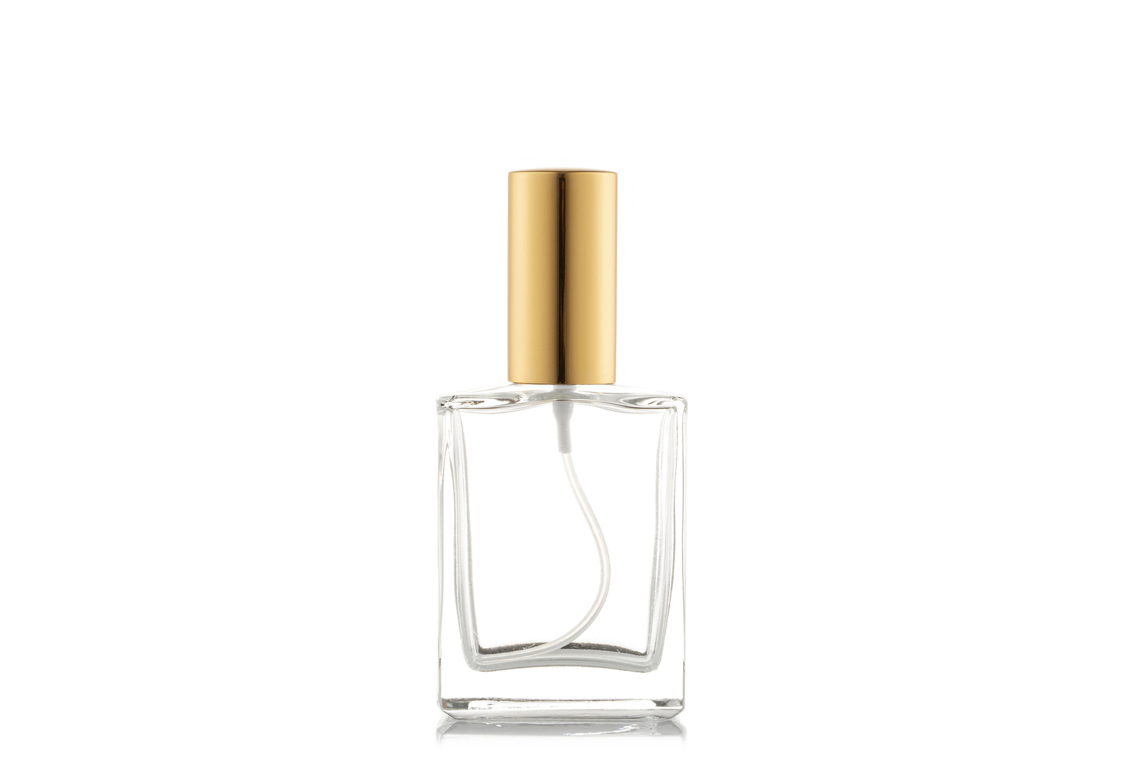 Perfume Bottle, Clear Glass, Gold Aluminium Top