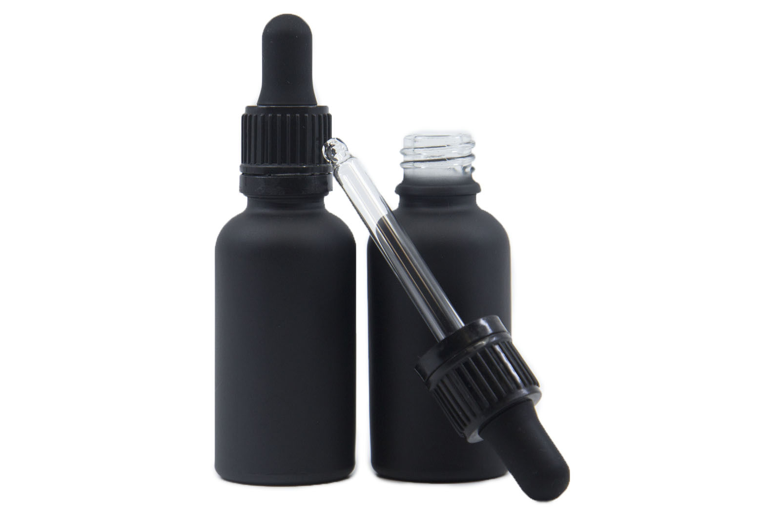 30ml Matte Black Glass Dropper Bottle, Black Top