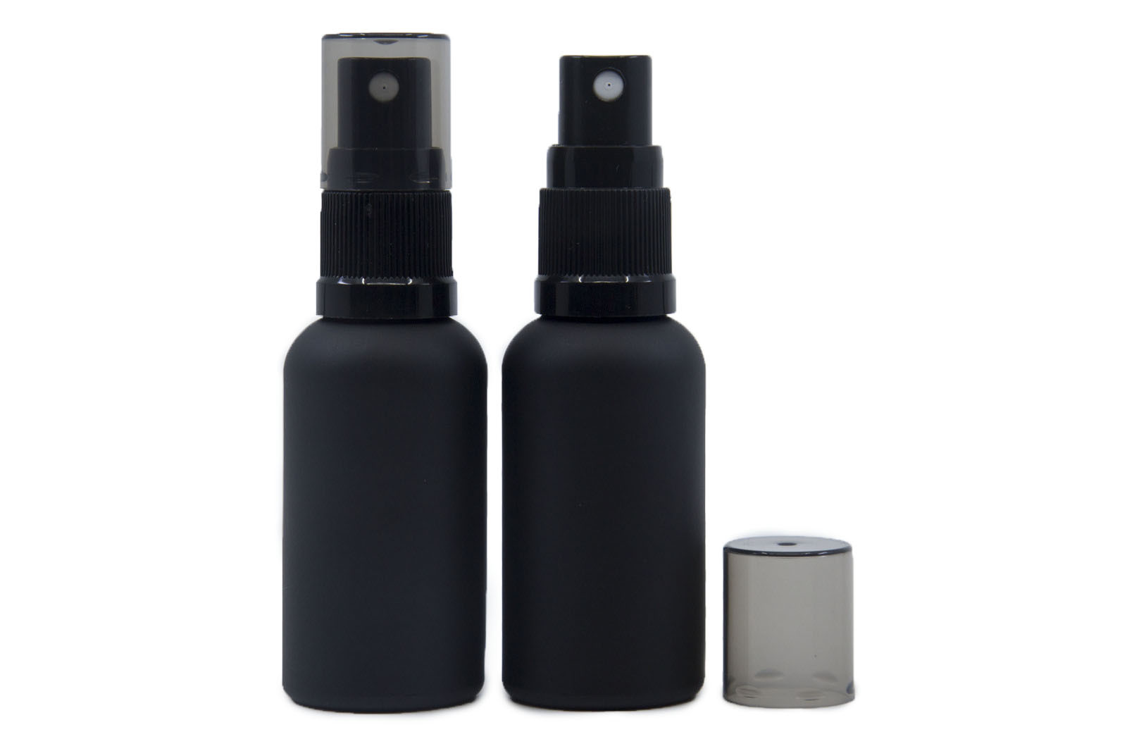 30ml Matte Black Glass Spray Bottle, Black Plastic Top