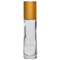 10ml Clear (Thick Glass) Roller Bottle, Steel Ball, Gold Lid