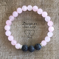 Bracelet, 2 Hearts, Design 1, Rose Quartz, Lava Beads and Rhinestones