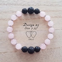 6.5 Inches, Bracelet, 2 Hearts, Design 5, Rose Quartz, Lava Beads and Daisy Spacers