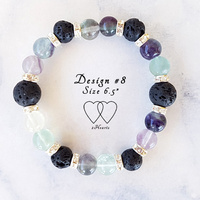 6.5 Inches, Bracelet, 2 Hearts, Design 9J, Fluorite, Lava Beads and Rhinestones