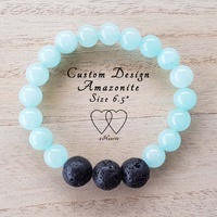 6.5 Inches, Bracelet, 2 Hearts, Design LE1, Amazonite and Lava Beads