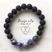 7.75 Inch, Bracelet, 2 Hearts, Design S9, Sodalite, Lava Beads and Tibetan Style Silver Plated Beaded Rondelle Spacers