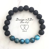 6.5 Inch, Bracelet, 2 Hearts, Diffusional Collection, Design SD1, Blue Crazy Lace Agate, Lava Beads and Tibetan Style Silver Plated Beaded Rondelle Sp