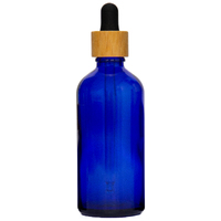 100ml Cobalt Blue Glass Dropper Bottle with Bamboo/Black Top