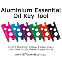 6 Pack, Aluminium Oil Keys With Key Chains (Pink, Blue, Purple, Green, Orange, Black)