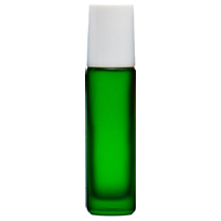 FROSTED GREEN - 10ml (Thick Glass) Roller Bottle, Steel Ball, White Lid