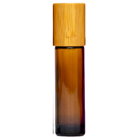 AMBER - BAMBOO LID 10ml (Thick Glass) Single Colour Roller Bottle, with Steel Ball
