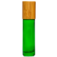 GREEN - BAMBOO LID 10ml (Thick Glass) Single Colour Roller Bottle, with Steel Ball