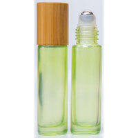 GREEN GLITTER - 10ml (Thick Glass) Roller Bottle, with Bamboo Lid, Steel Ball