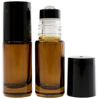 5ml (Thick Glass) Amber Coloured Roller Bottle, Steel Ball, Black Lid