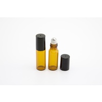 5ml (Thin Glass) Amber Roller Bottle, Steel Ball, Black Lid 