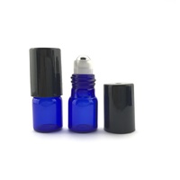 2ml (Thin Glass) Cobalt Blue Roller Bottle, Steel Ball, Black Lid