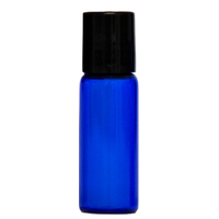 ## 12 Pack ## 5ml Cobalt Blue Roller Bottle, Steel Ball, Black Lid (Thin Glass)