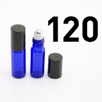 ## 120 Pack ## 5ml Cobalt Blue Roller Bottle, Steel Ball, Black Lid (Thin Glass)