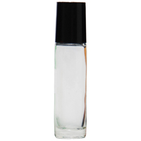 CLEAR - 10ml (Thick Glass) Roller Bottle, Steel Ball, Black Lid