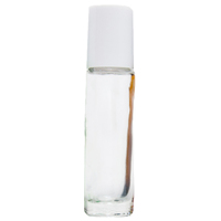 CLEAR - 10ml (Thick Glass) Roller Bottle, Steel Ball, White Lid