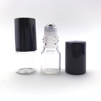 2ml (Thin Glass) Clear Roller Bottle, Steel Ball, Black Lid