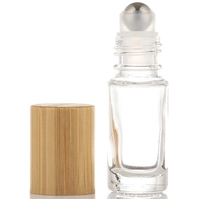 5ml (Thick Glass) Clear Roller Bottle, Steel Ball, Bamboo Lid