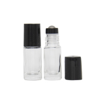 5ml (Thick Glass) Clear Roller Bottle, Steel Ball, Black Lid 