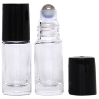 5ml (Thick Glass) Clear Roller Bottle, Steel Ball, Black Lid (NOTE: older style roller ball)