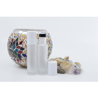 10ml (Thick Glass) Frosted Clear Roller Bottle, Steel Ball, White Lid