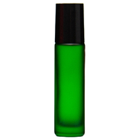 FROSTED GREEN - 10ml (Thick Glass) Roller Bottle, Steel Ball, Black Lid