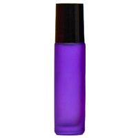FROSTED PURPLE - 10ml (Thick Glass) Roller Bottle, Steel Ball, Black Lid