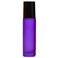FROSTED PURPLE - 10ml (Thick Glass) Roller Bottle, Steel Ball, Black Lid