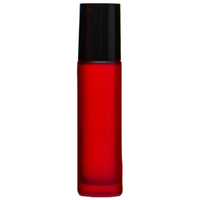 FROSTED RED - 10ml (Thick Glass) Roller Bottle, Steel Ball, Black Lid