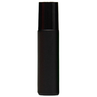 ##BULK## (150ea) MATTE BLACK - 10ml (Thick Glass) Roller Bottle, Steel Ball, Black Lid