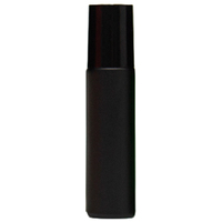 MATTE BLACK - 10ml (Thick Glass) Roller Bottle, Steel Ball, Black Lid