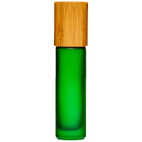 FROSTED GREEN - BAMBOO LID 10ml (Thick Glass)  Roller Bottle, with Steel Ball