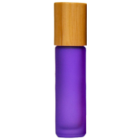 FROSTED PURPLE - BAMBOO LID 10ml (Thick Glass)  Roller Bottle, with Steel Ball