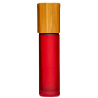 FROSTED RED - 10ml (Thick Glass) Frosted Colour Roller Bottle, with Bamboo Lid, Steel Ball