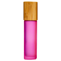 FROSTED PINK - 10ml (Thick Glass) Frosted Colour Roller Bottle, with Bamboo Lid, Steel Ball