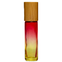 OMBRE RED/YELLOW - BAMBOO LID 10ml (Thick Glass)  Roller Bottle, with Steel Ball