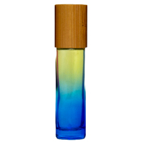 OMBRE YELLOW/BLUE - BAMBOO LID 10ml (Thick Glass)  Roller Bottle, with Steel Ball