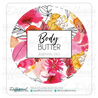 BULK - 50 x Bright Floral Body Butter Label, 78x78mm, Premium Quality Vinyl **SAVE 20%**