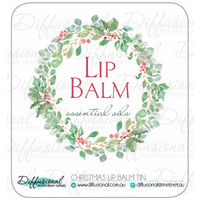 Christmas Wreath Lipbalm Tin (Single) Label, 35x35mm, Premium Quality Vinyl