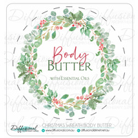 1 x Body Butter Label - Christmas Wreath, 78x78mm, Premium Quality Vinyl