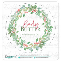 BULK - 10 x Body Butter Label - Christmas Wreath, 78x78mm, Premium Quality Vinyl **SAVE 10%**