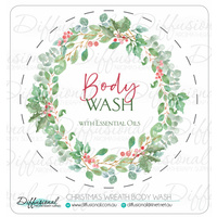 BULK - 10 x Body Wash Label - Christmas Wreath, 78x78mm, Premium Quality Vinyl **SAVE 10%**