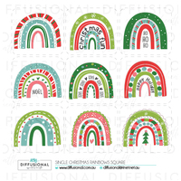 20 x Square Single Christmas Rainbows Label Set, 30x34mm, Premium Quality Laminated Vinyl **SAVE 20%
