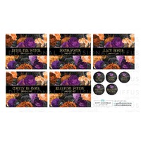 1 x Oil Up Witches Halloween Roller Label Set, 50x60mm, Oil Resistant Vinyl